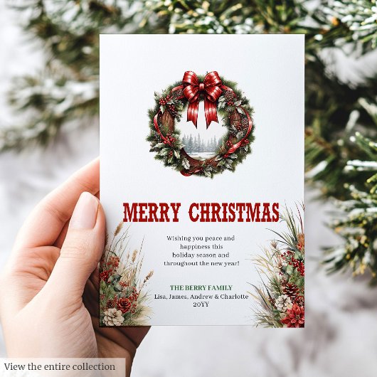 Kerstkaart boerderij rood groen