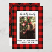 Kerstkaart Boerderij Zwart Rood Buffalo Plaid Patr (Voorkant / Achterkant)