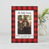 Kerstkaart Boerderij Zwart Rood Buffalo Plaid Patr (Staand voorkant)