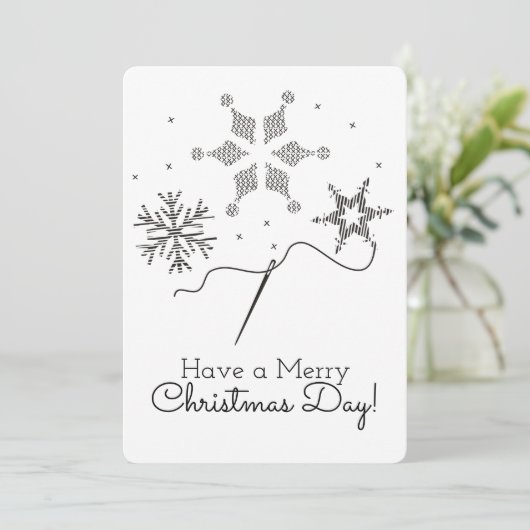 Kerstkaart borduurwerk kruissteek naaien (Staand voorkant)