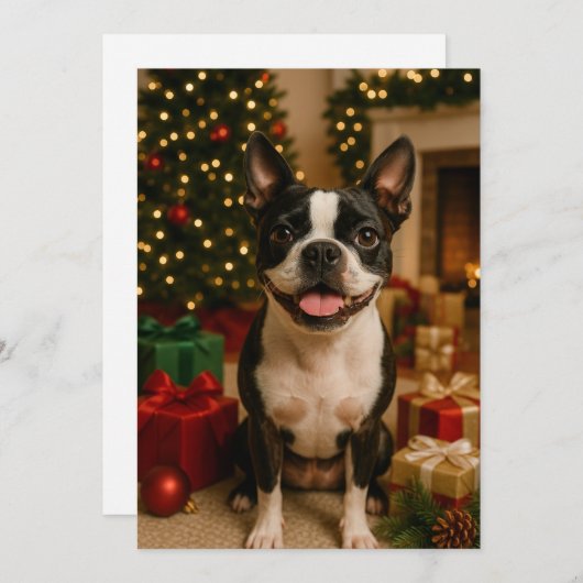 Kerstkaart Boston Terrier Kaart (Voorkant / Achterkant)