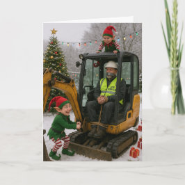 Kerstkaart - Bouwplaatsmanager ontvoerd door elfen Kaart