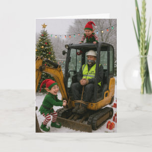 Kerstkaart - Bouwplaatsmanager ontvoerd door elfen Kaart