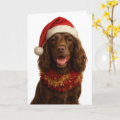 Kerstkaart Bruine / Lever Cocker Spaniel Kaart (Gele Bloem)