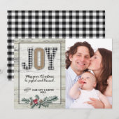 Kerstkaart Buffalo Plaid Joy Farmhouse Kaart (Voorkant / Achterkant)