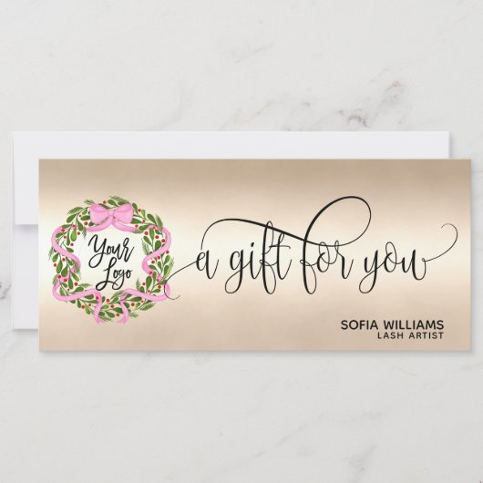 Kerstkaart Cadeau Kaart Bow Krans Logo (Voorkant)