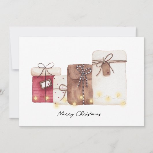 Kerstkaart cadeaus en verlichting kaart (Voorkant)