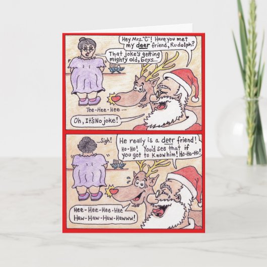 Kerstkaart - Cartoon, de "Vriend van Herten " Feestdagen Kaart (Voorkant)