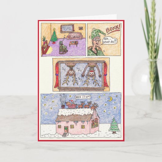 Kerstkaart - Cartoon, "over de Bovenkant " Feestdagen Kaart (Voorkant)