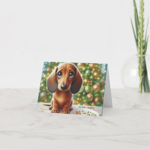 Kerstkaart: Dachshond at Santa's koekjes Bedankkaart