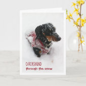 kerstkaart - Dachshund door sneeuw Kaart (Gele Bloem)