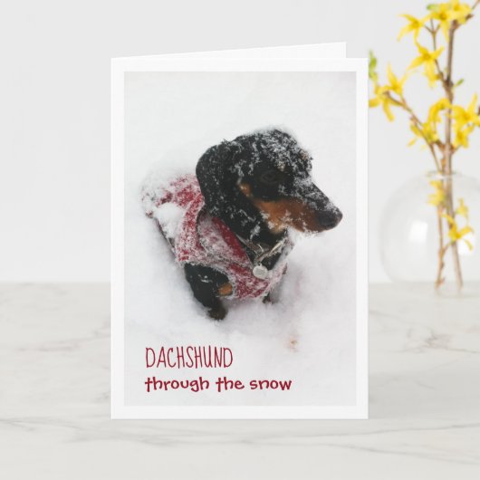 kerstkaart - Dachshund door sneeuw Kaart (Gele Bloem)
