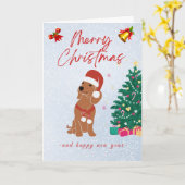 Kerstkaart Dachshund Kaart (Gele Bloem)