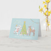 Kerstkaart Dieren versieren een boom Kaart (Gele Bloem)