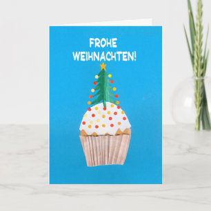 kerstKaart, Duits, Cupcake met kerstboom Feestdagen Kaart