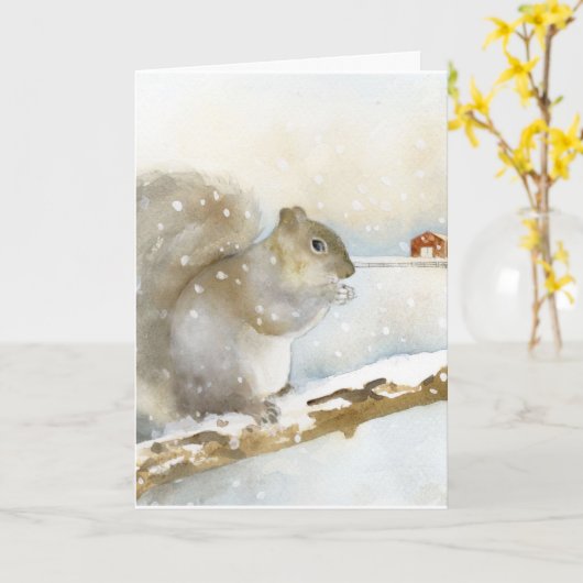 Kerstkaart - Eekhoorn in de Winter Kaart (Gele Bloem)