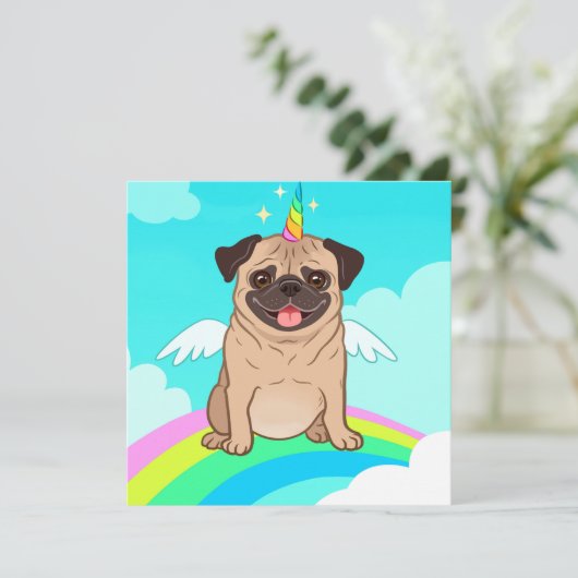 Kerstkaart Eenhoorn Pugs (Staand voorkant)