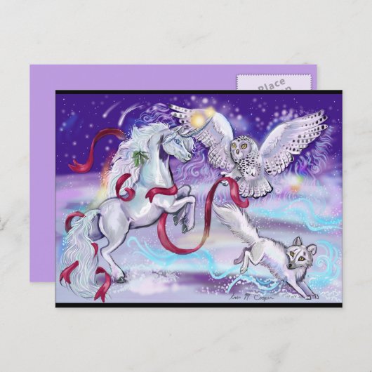 Kerstkaart Eenhoorn Uil en Vos Feestdagenkaart (Voorkant / Achterkant)