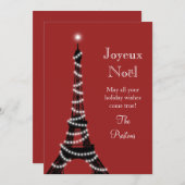 Kerstkaart Eiffeltorenkaart rood (Voorkant / Achterkant)