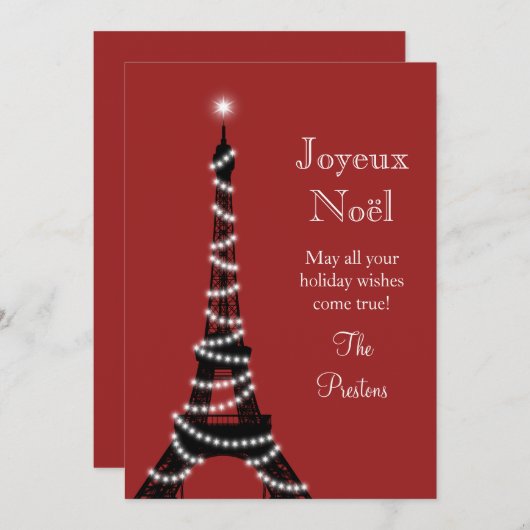 Kerstkaart Eiffeltorenkaart rood (Voorkant / Achterkant)