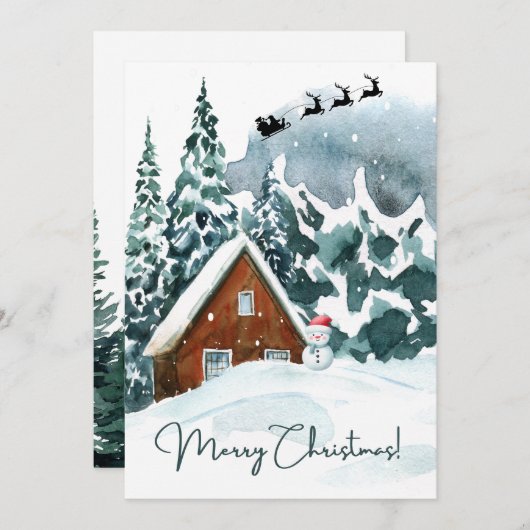 Kerstkaart - elegant, sneeuw, huis (Voorkant / Achterkant)