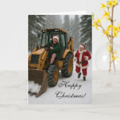 Kerstkaart - Elf steelt Kerstmans graafmachine  Kaart (Gele Bloem)
