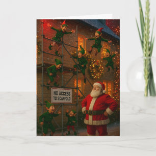 Kerstkaart Elfen spelen op steigers Kaart