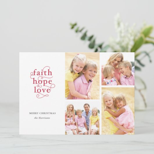 Kerstkaart Familie Collage Geloven Hoop Liefde (Staand voorkant)