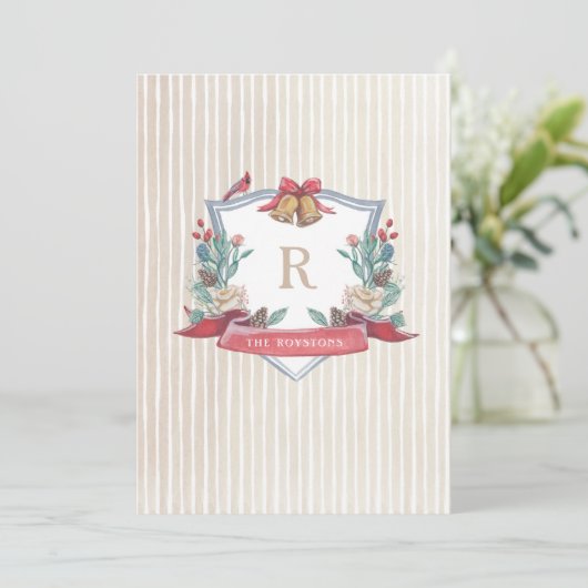 Kerstkaart - Familie Monogram - Holiday Crest (Staand voorkant)