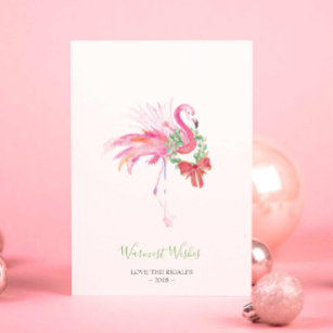 kerstkaart, feestdag Waterverf roze flamingo Feestdagenkaart