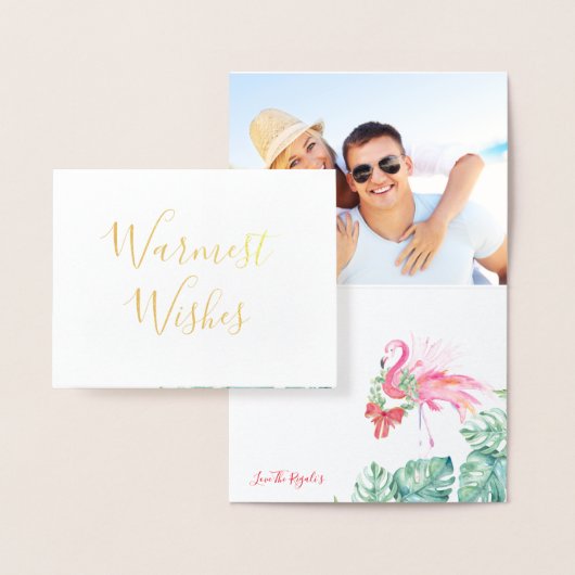 kerstkaart, feestdag Waterverf roze flamingo Folie Kaarten (Display)