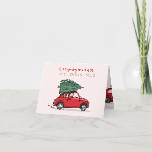 Kerstkaart Fiat 500 rood met kerstboom Kaart (Voorkant)