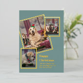 KERSTKAART FOTO COLLOGE ECHT GOUD FOLIE FOLIE UITNODIGING (Staand Voorkant)