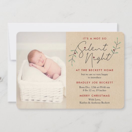 Kerstkaart geboorteaankondiging 'Stille Nacht' (Voorkant)