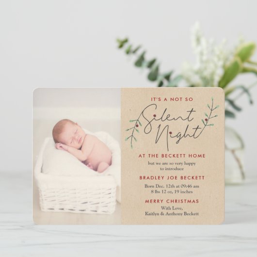 Kerstkaart geboorteaankondiging 'Stille Nacht' (Staand voorkant)