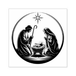 Kerstkaart geboortescène Baby Jezus Rubberstempel