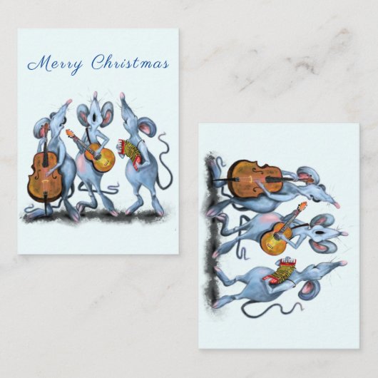 Kerstkaart Gelukkige Muzikale Muizenband Pret Notitiekaartje (Voorkant / Achterkant)