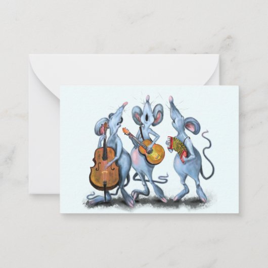 Kerstkaart Gelukkige Muzikale Muizenband Pret Notitiekaartje (Achterkant)