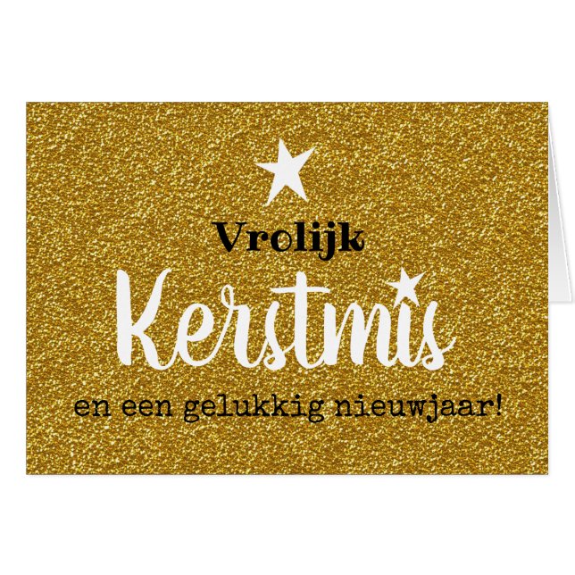 Kerstkaart glitter en glamour goud ster (Voorkant Horizontaal)