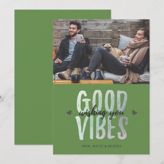 Kerstkaart | GOEDE VIBES - groen (Voorkant / Achterkant)