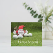 Kerstkaart golfen met kerstman en golfbal (Staand voorkant)