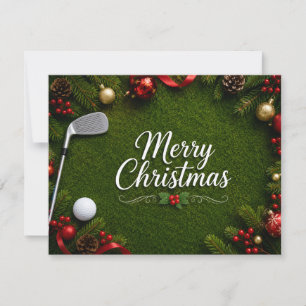 Kerstkaart golfen met kerstman en golfbal