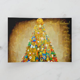 Kerstkaart goud en groen in de stijl van Gustav Kl Kaart