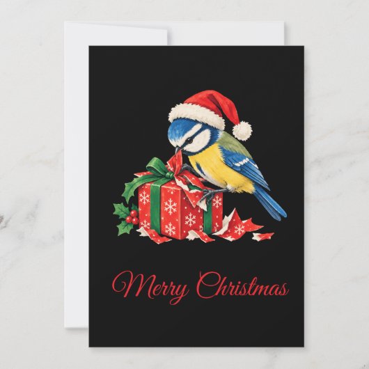 Kerstkaart Grappige Pimpelmees (Voorkant)