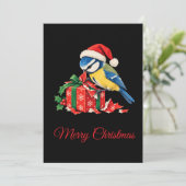 Kerstkaart Grappige Pimpelmees (Staand voorkant)