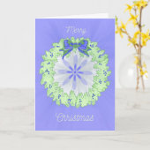 kerstKaart Green Wreath op blauwe achtergrond Kaart (Gele Bloem)