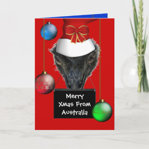 Kerstkaart Groetjes Uit Australië Emoe Hoed Feestdagen Kaart