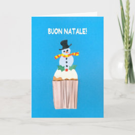 Kerstkaart, het Italiaans, Cupcake met Sneeuwman Feestdagen Kaart