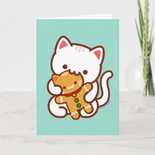 Kerstkaart: Hongerige Kat Eet Peperkoek Kat Kaart