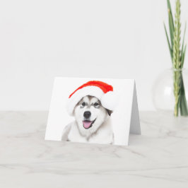 KERSTKAART HUSKY PUPPY MET EEN SANTA HOED BEDANKKAART